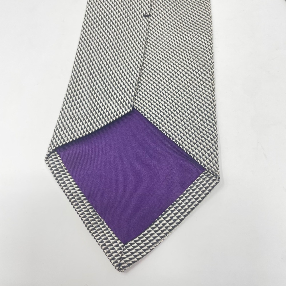 Ralph Lauren Purple Label Silver Black Geometric Silk Tie Hand Made in England - Picture 5 of 5